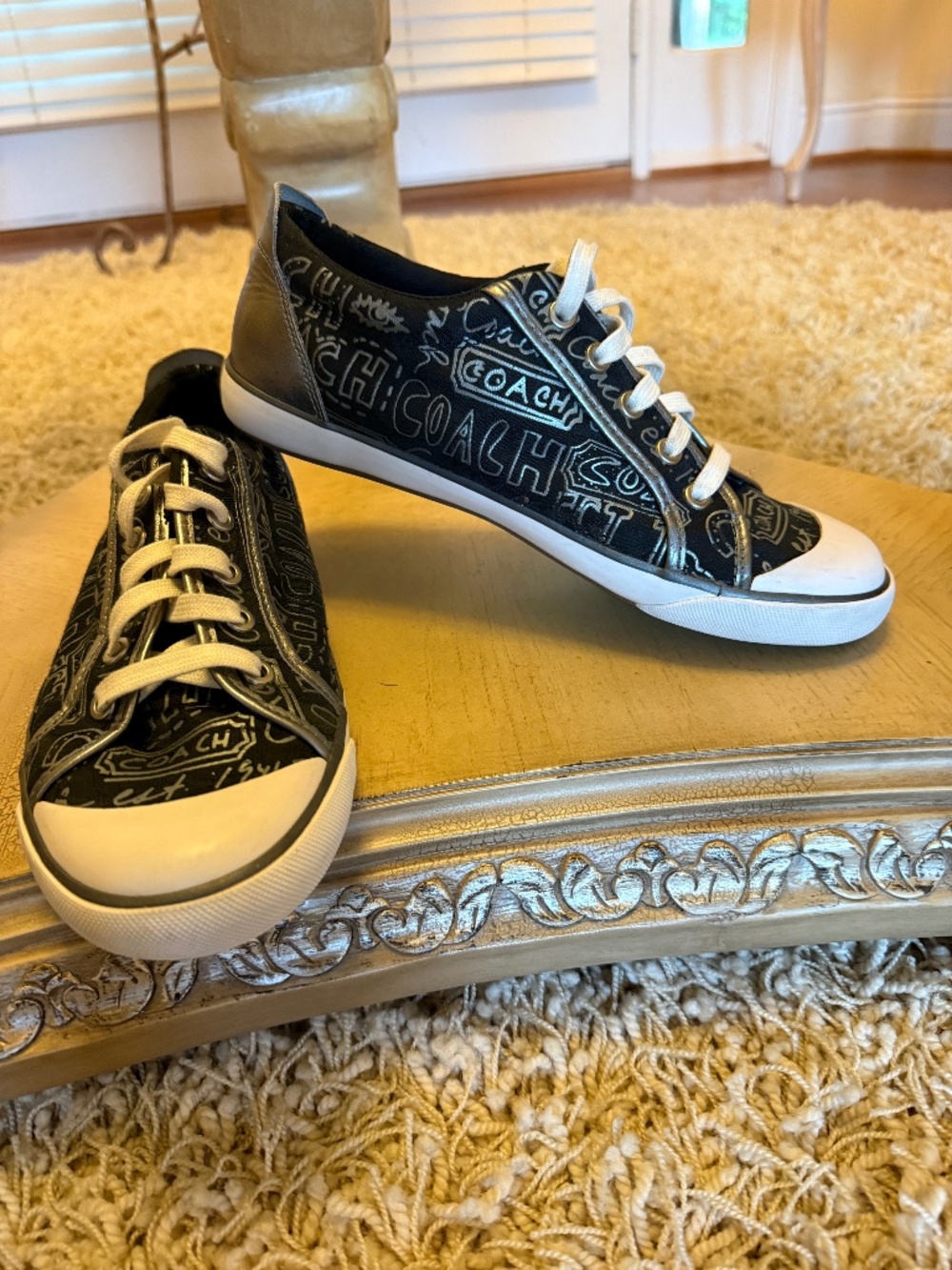 Coach Barrett Womens Silver/Blk Canvas/Leather Graffiti Print Sneaker LowTop 10
